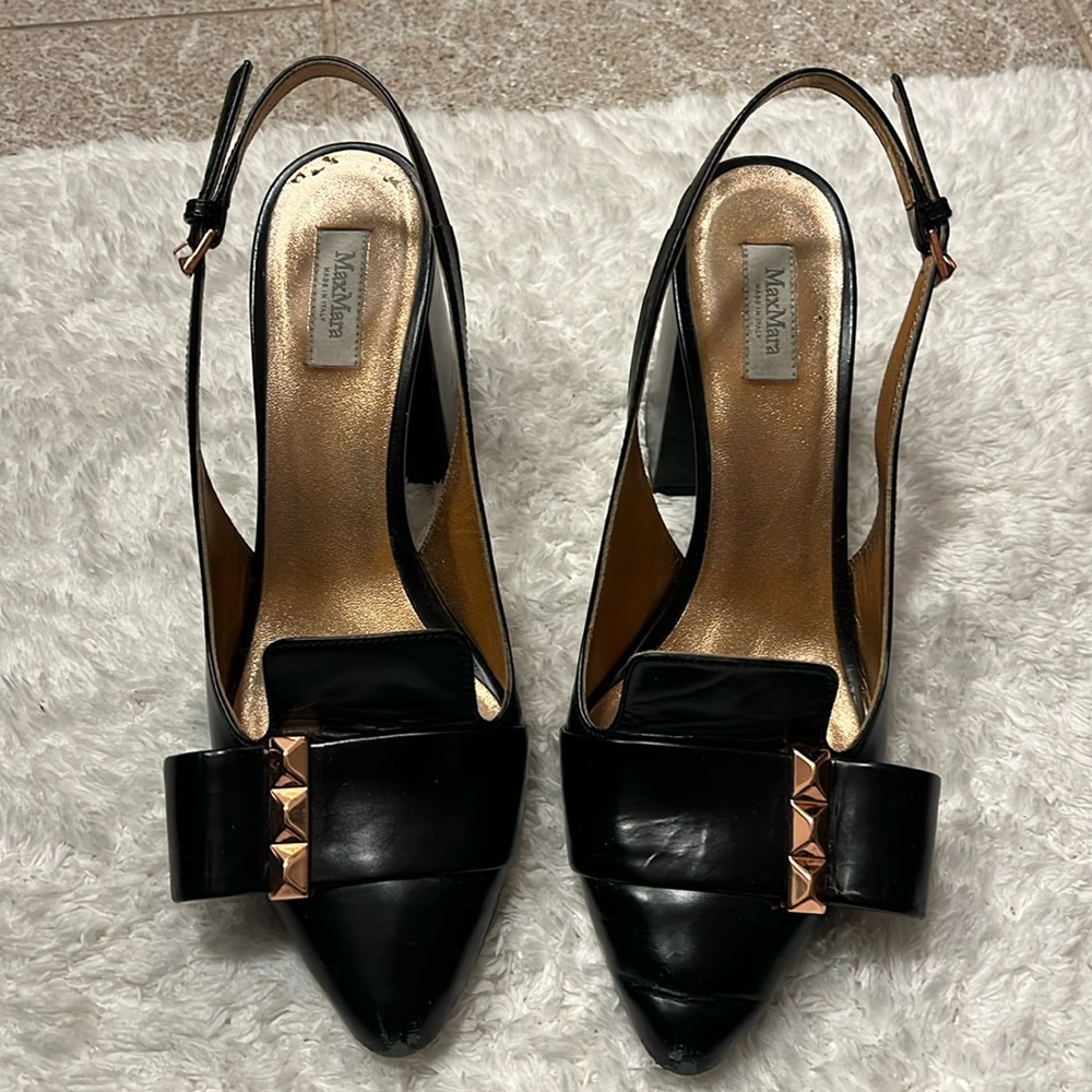 Maxmara black medium block heel leather sandals sz. 38